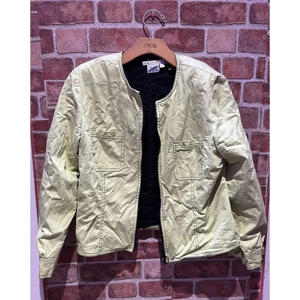 Vintage Maggy London Size 8 Lime Green/ Black Long Slv Full Zip Casual Jacket